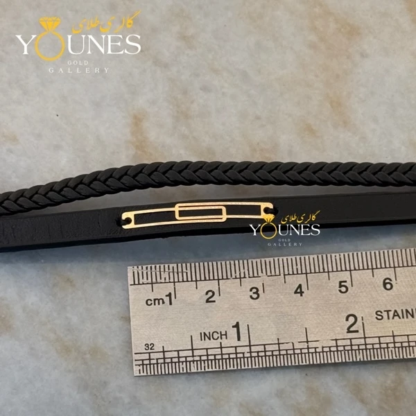 دستبند طلا چرم مردانه مستطیلی هندسی L116